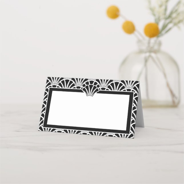 Elegant Black White Art Deco Wedding Event Place Card (Front)