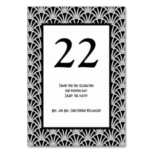 Elegant Black White Art Deco Wedding Party Table Number