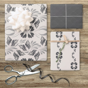 Elegant Black White Art Nouveau Vintage Floral Wrapping Paper Sheets