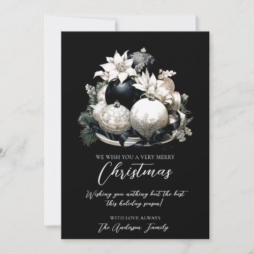 Elegant black white beige Merry Christmas ornament Holiday Card