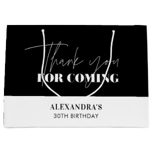 Elegant Black White Birthday Thank you Large Gift Bag