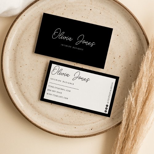 Elegant Black  White Boho Branding Modern Trendy  Business Card