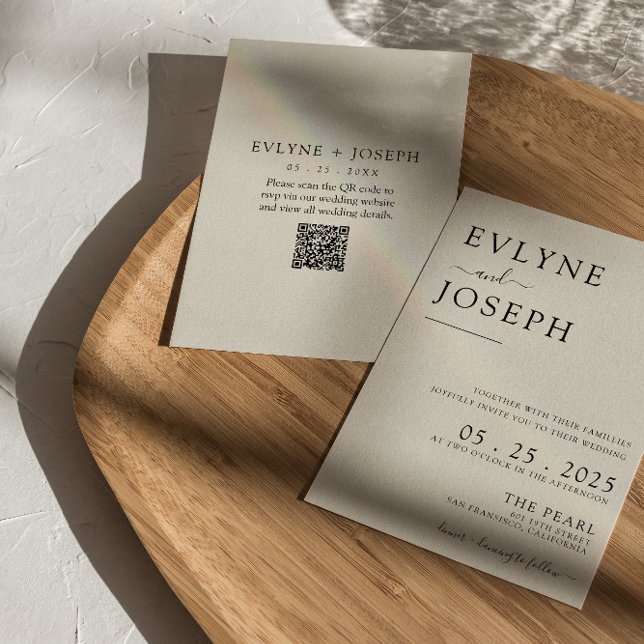 Elegant Black & White Boho QR Code Wedding  Invitation (Creator Uploaded)