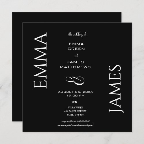 Elegant Black  White Bold Script Wedding Square  Invitation