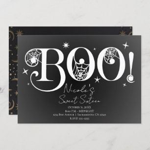 Elegant Black White BOO Magical Halloween Sweet 16 Invitation