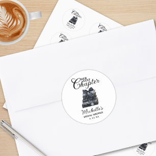 Elegant Black & White Book Themed Bridal Shower  Classic Round Sticker