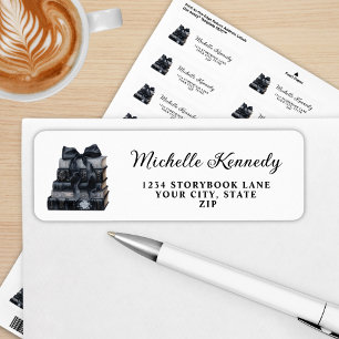 Elegant Black & White Book Themed Bridal Shower  Label