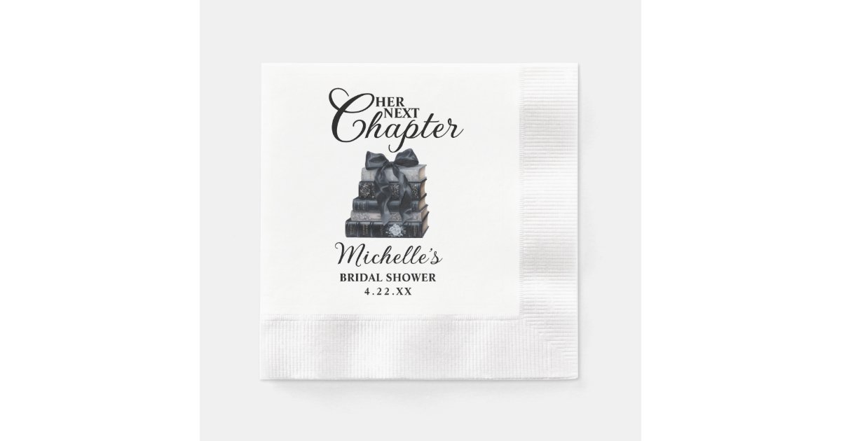 Elegant Black & White Book Themed Bridal Shower Napkins | Zazzle