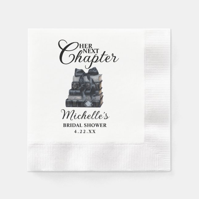 Elegant Black & White Book Themed Bridal Shower  Napkins (Front)