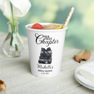 Elegant Black & White Book Themed Bridal Shower Paper Cups