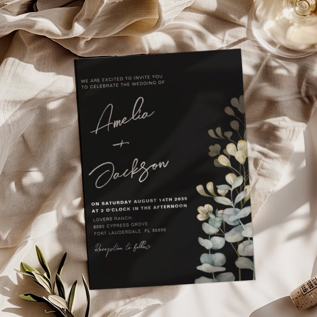 Elegant Black & White Botancial Wedding  Invitation (Creator Uploaded)