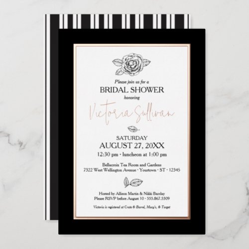 Elegant Black  White Botanical Foil Invitation