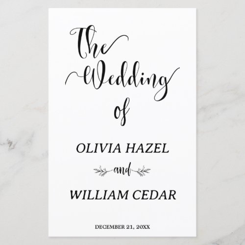 Elegant Black White Botanical Wedding Program