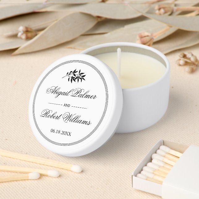 Elegant black white branch and border wedding mini candle favors (Insitu)