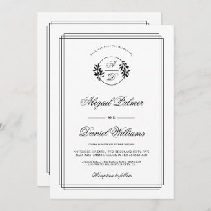 Elegant black, white branch and QR code wedding Invitation