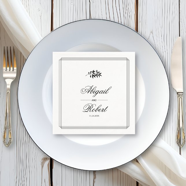 Elegant black, white branch triple border wedding napkins (Creator Uploaded)
