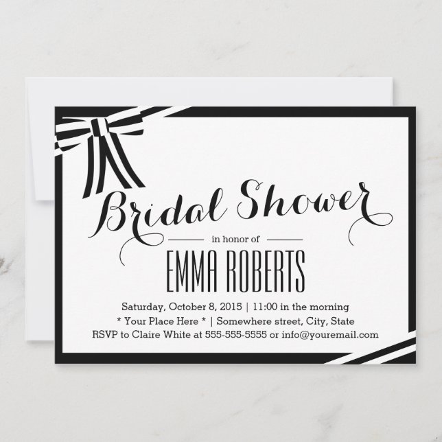 Elegant Black & White Bridal Shower Invitations (Front)