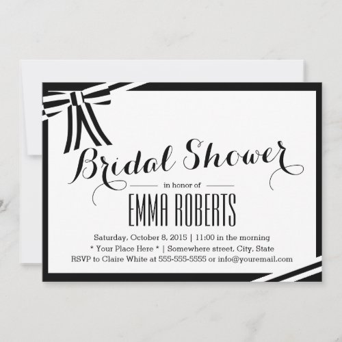 Elegant Black &amp; White Bridal Shower Invitations 5" X 7" Invitation Card