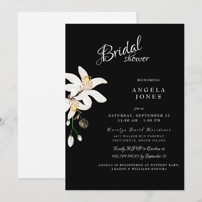 Elegant Black & White Bridal Shower Matte Invitation (Front/Back)