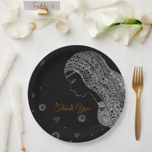 Elegant Black & White Bridal Shower Thank You Paper Plates
