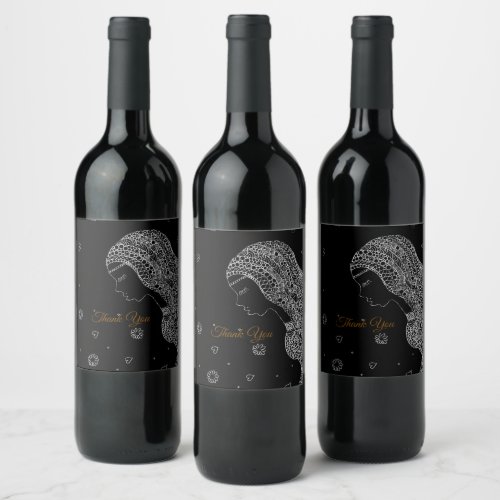 Elegant Black & White Bridal Shower Thank You Wine Label