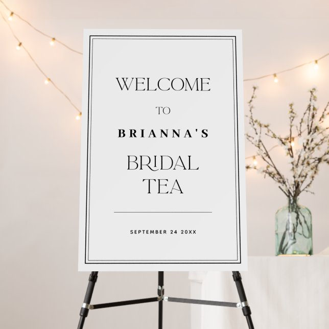 Elegant Black White Bridal Tea Welcome Foam Board (In Situ (Stand))