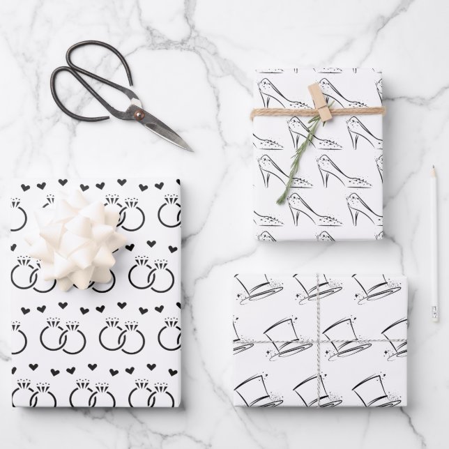 Elegant Black & White Bridal/Wedding Shower Wrapping Paper Sheets (Front)