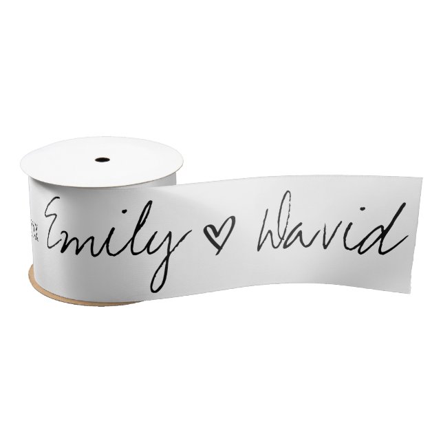 Elegant Black White Bride & Groom Names Wedding Sa Satin Ribbon (Spool)