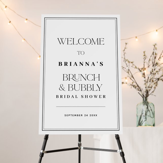 Elegant Black White Brunch & Bubbly Bridal Shower Foam Board (In Situ (Stand))