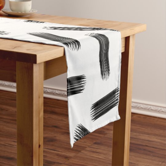 Elegant Black & White Brushstroke Pattern Short Table Runner