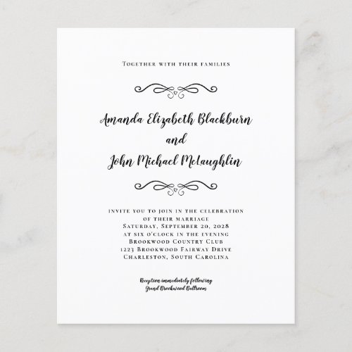 Elegant Black  White Budget Wedding Invitation