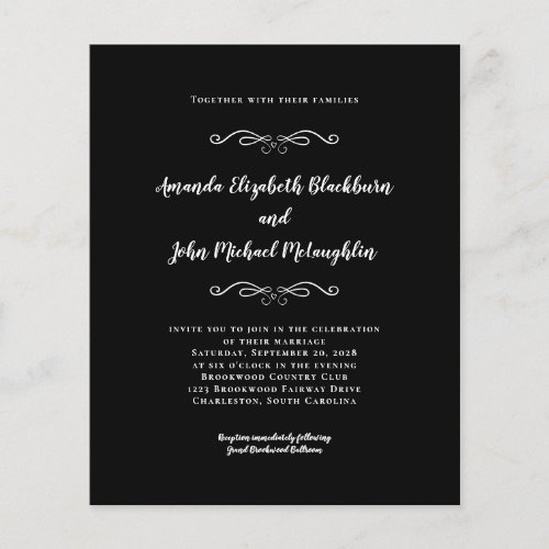 Elegant Black  White Budget Wedding Invitation