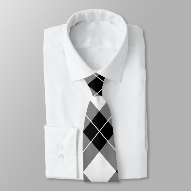 Elegant Black & White Buffalo Plaid Pattern Neck Tie (Tied)