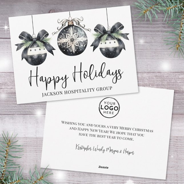 Elegant Black White Business Logo Christmas Holiday Card (Elegant Black White Business Logo Christmas Holiday Card)