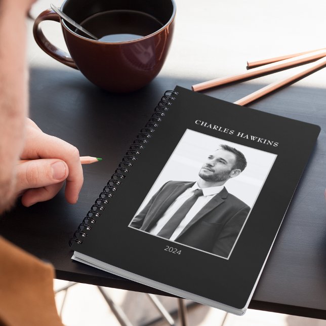 Elegant Black & White Business Man Photo Monogram Planner (Creator Uploaded)
