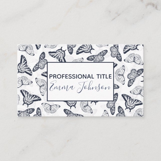 Elegant Black White Butterfly Design Business Card (Front)