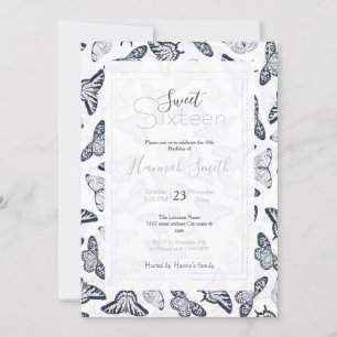 Elegant Black White Butterfly Design Invitation