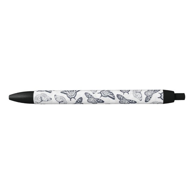 Elegant Black White Butterfly Design Pen (Front)