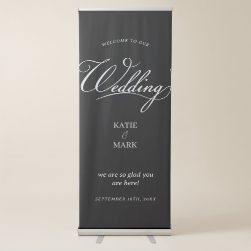 Elegant Black White Calligraphy Classy Wedding  Retractable Banner