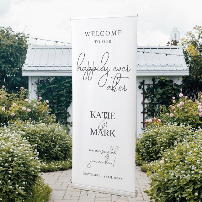 Elegant Black White Calligraphy Happily Ever After Retractable Banner (Elegant Black White Calligraphy Happily Ever After Retractable Banner)