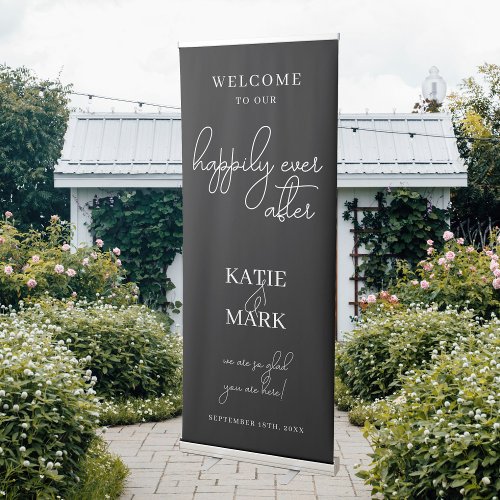 Elegant Black White Calligraphy Happily Ever After Retractable Banner