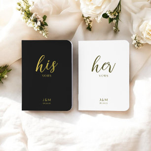 Elegant Black & White Calligraphy His Her Wedding Foil Vow Books