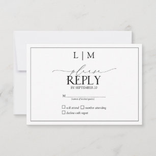 Elegant Black & White Calligraphy Monogram RSVP