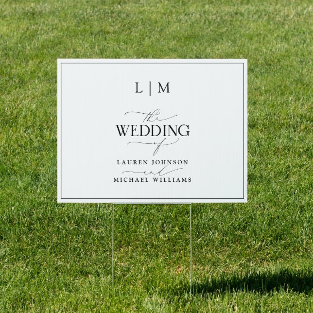 Elegant Black & White Calligraphy Monogram Wedding Sign (Insitu)