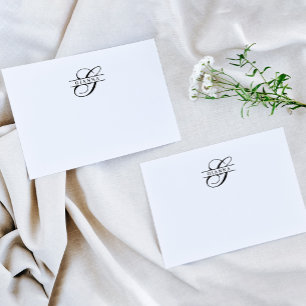 Elegant Black White Calligraphy Split Monogram Note Card