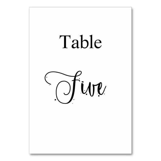 Elegant black white calligraphy table five 5 table number (Front)