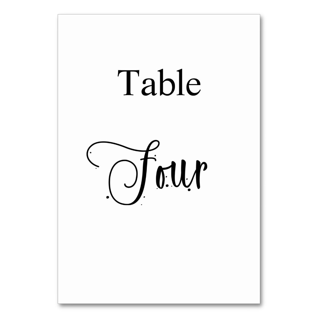Elegant black white calligraphy table four 4 table number Zazzle
