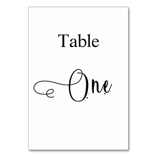 Elegant black white calligraphy table one table number