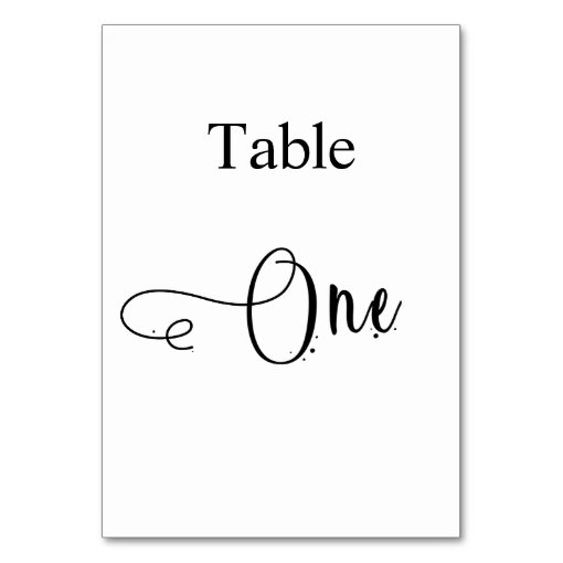 Elegant black white calligraphy table one table number | Zazzle