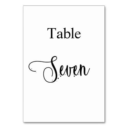 Elegant black white calligraphy table seven 7 table number